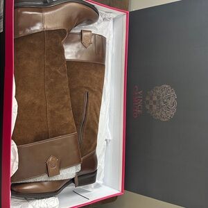 Vince Camuto Coco Bear Brown Leather Suede Riding Boots Women’s 8.5M